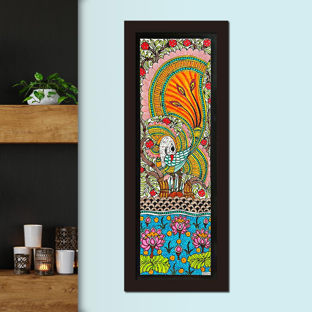 Peacock With Lotus Pond Madhubani Painting – Adikala - Craft Store