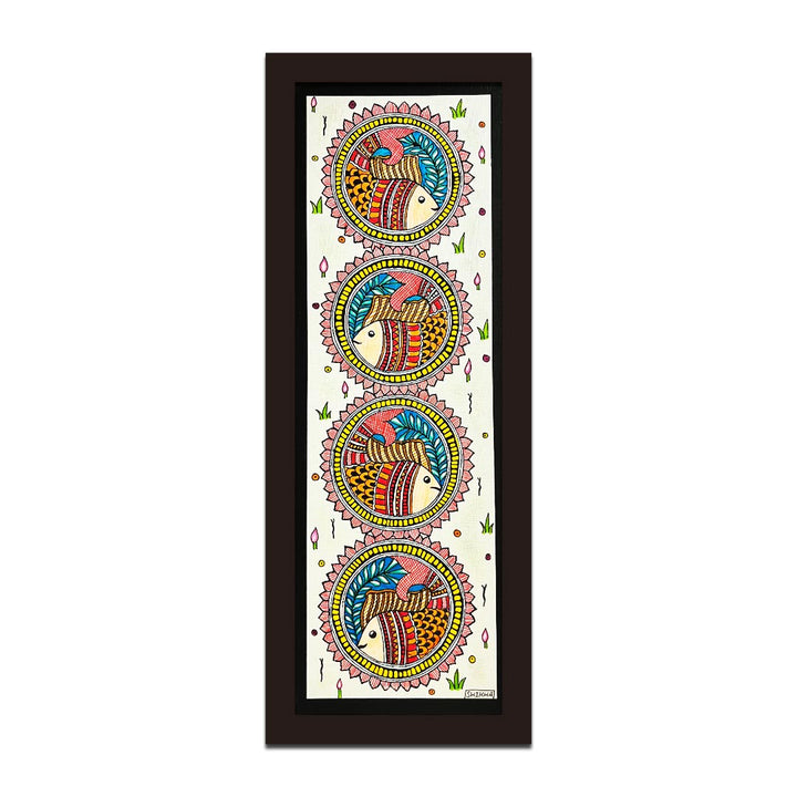 4 Fishes Painting | madhubani Painting | Paintings | Acrylic Paintings | Pichwai | Pichwai Paintings | Fishes Circle Paintings | Indian Painting | indian Culture | Adikala Craft Store | Adikala