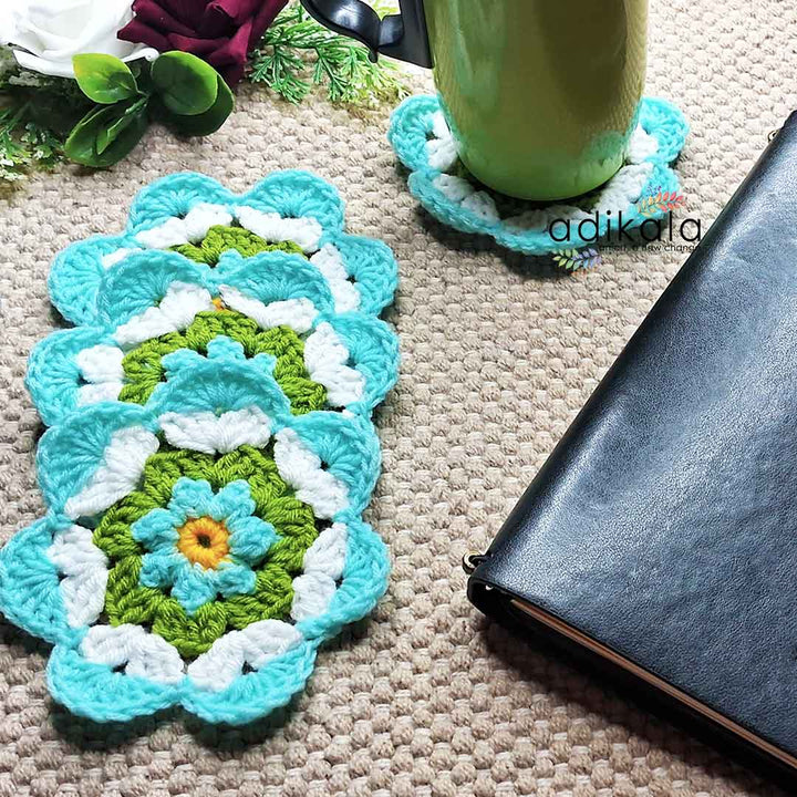 Floral Design Crochet Coasters set Of 4