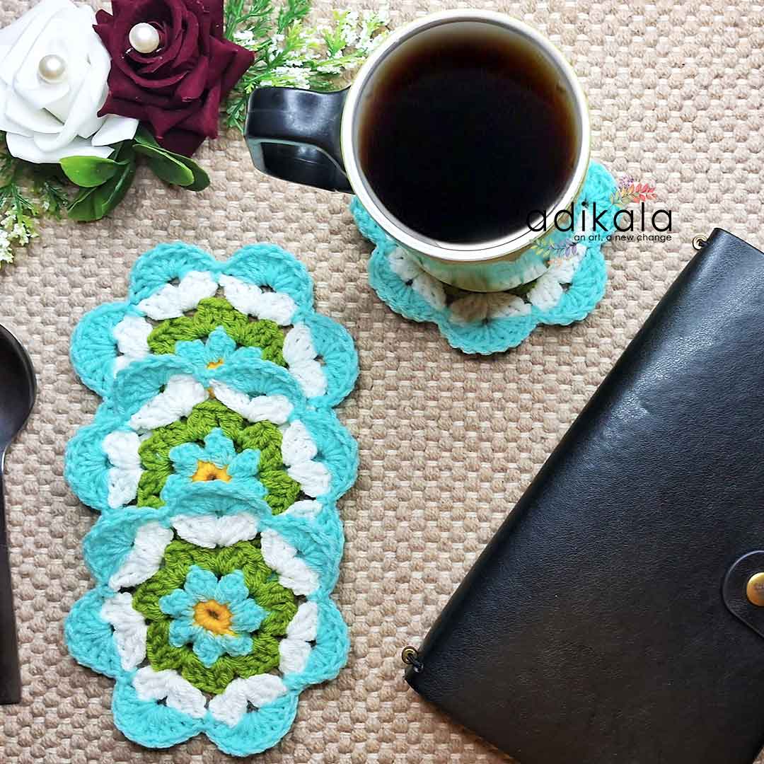 Floral Design Crochet Coasters set Of 4