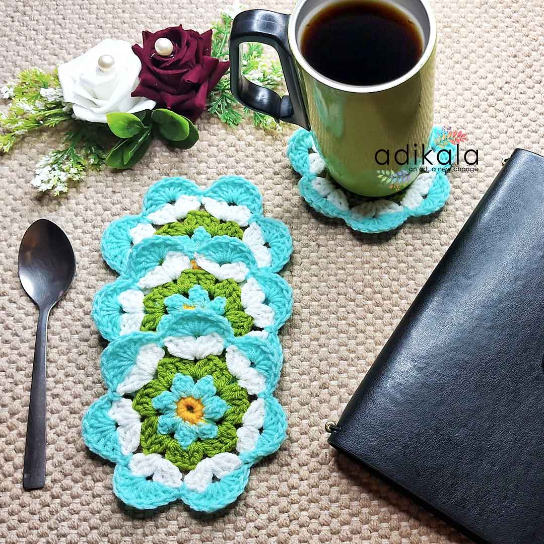 Floral Design Crochet Coasters set Of 4