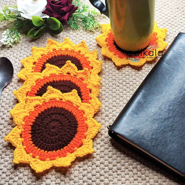 Sunflower Crochet Coasters set Of 4