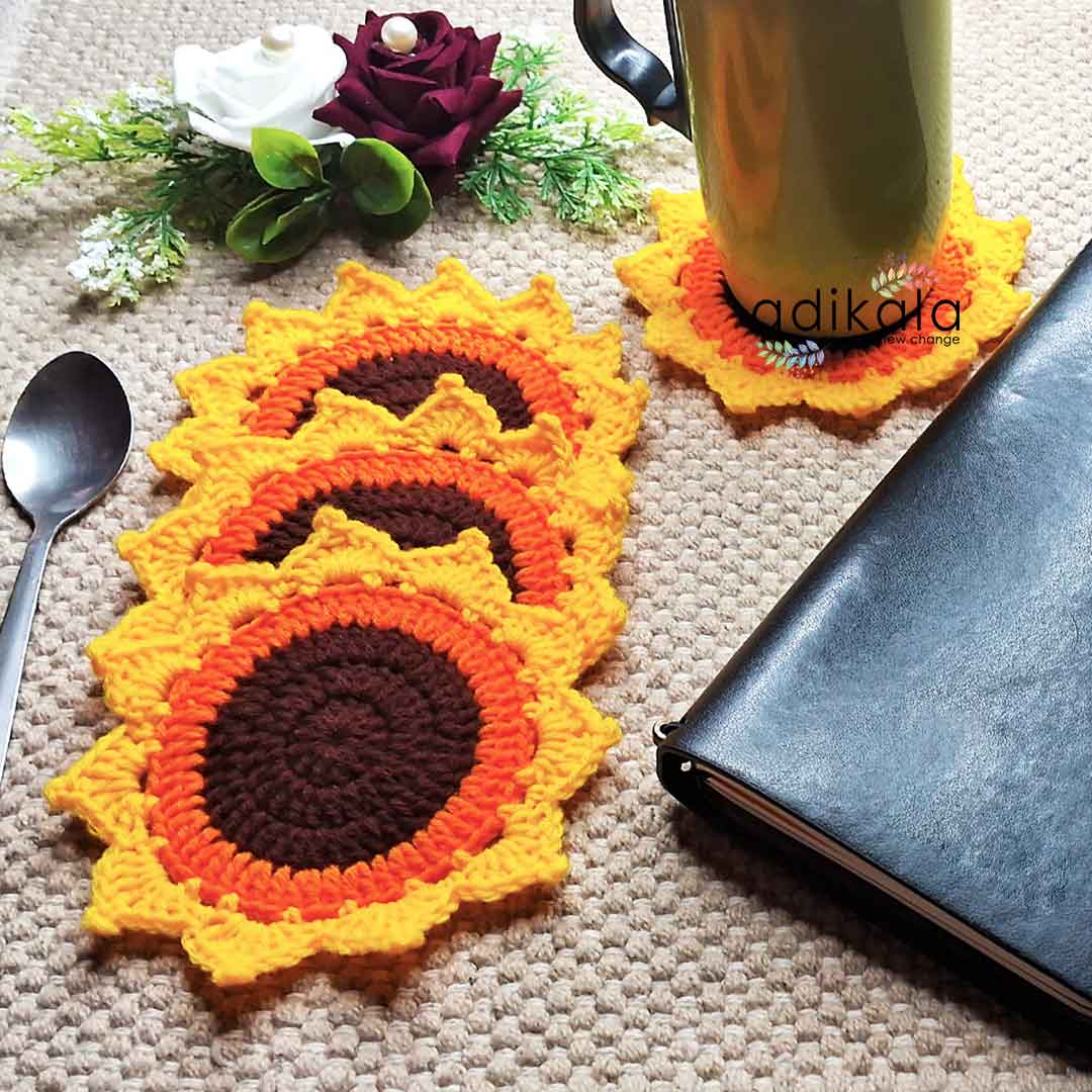 Sunflower Crochet Coasters set Of 4