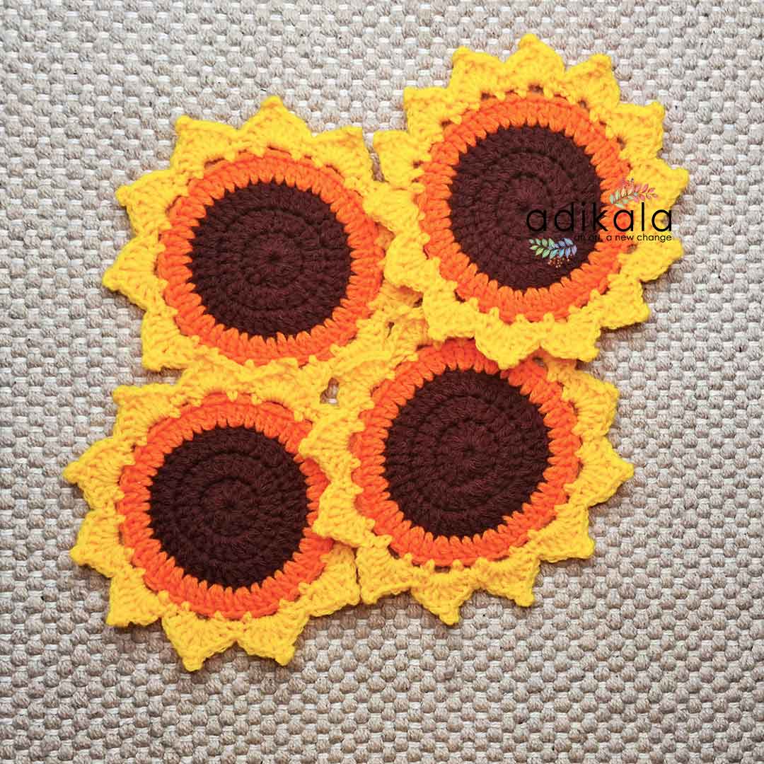 Sunflower Crochet Coasters set Of 4