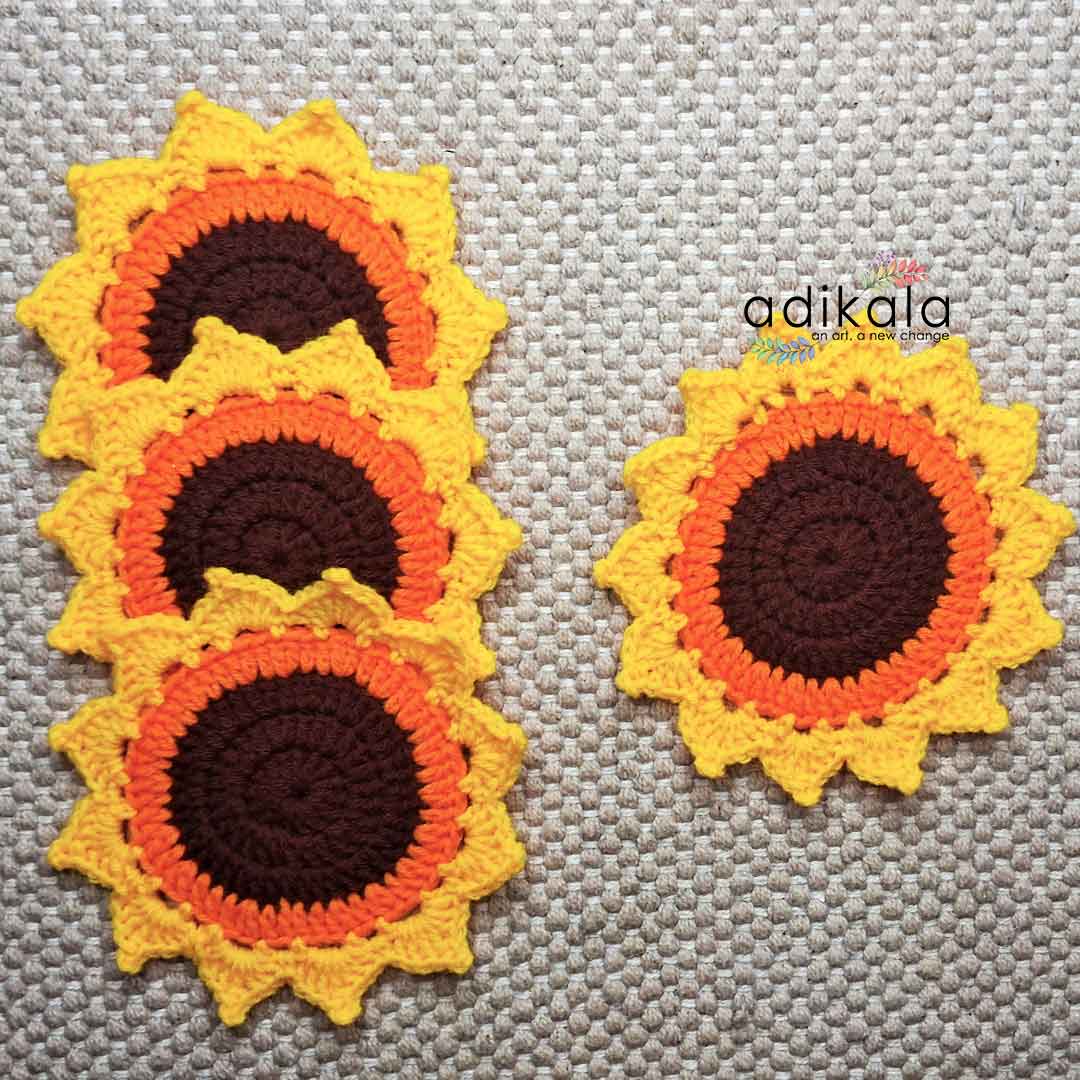 Sunflower Crochet Coasters set Of 4