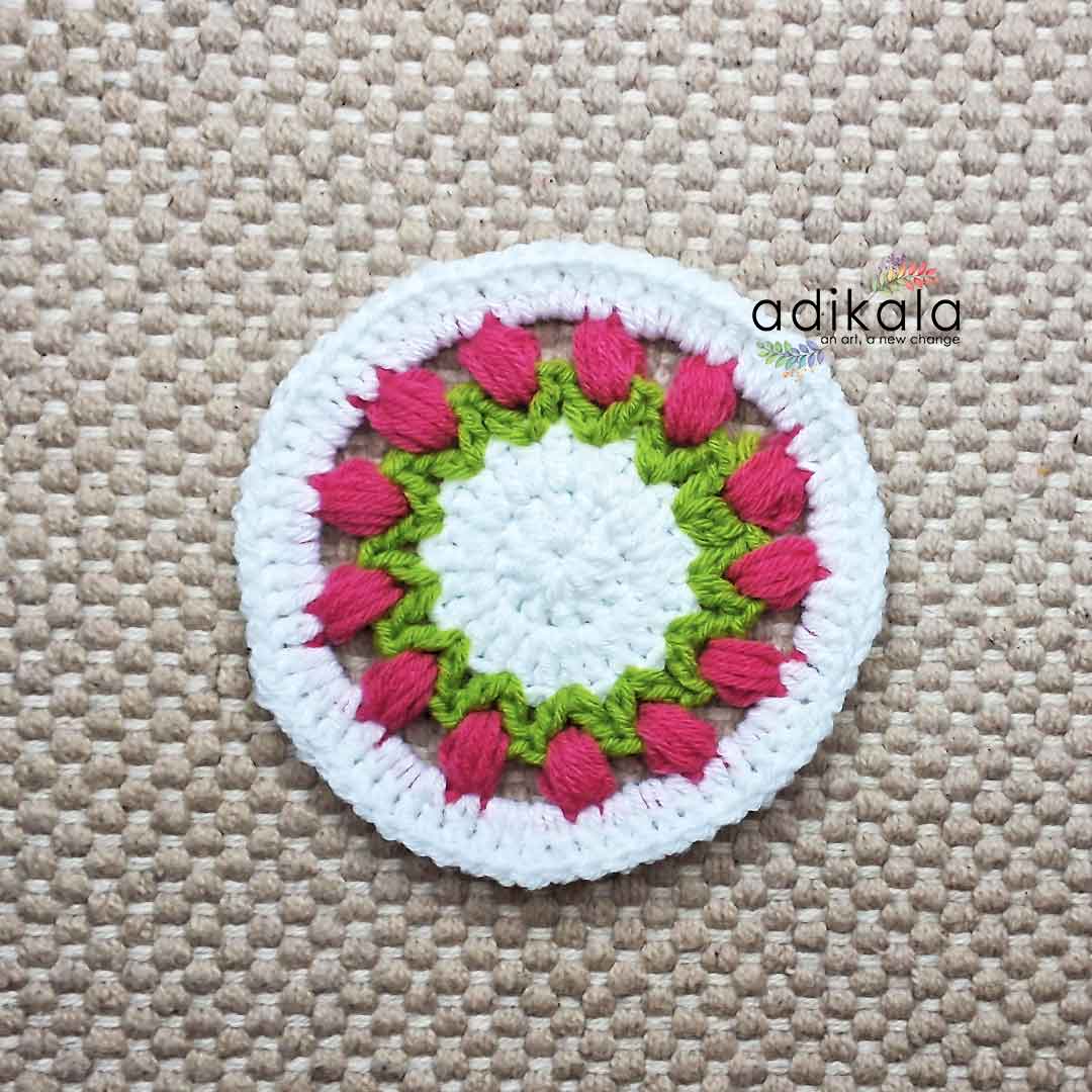 Tulip Floral Design Crochet Coasters set Of 4