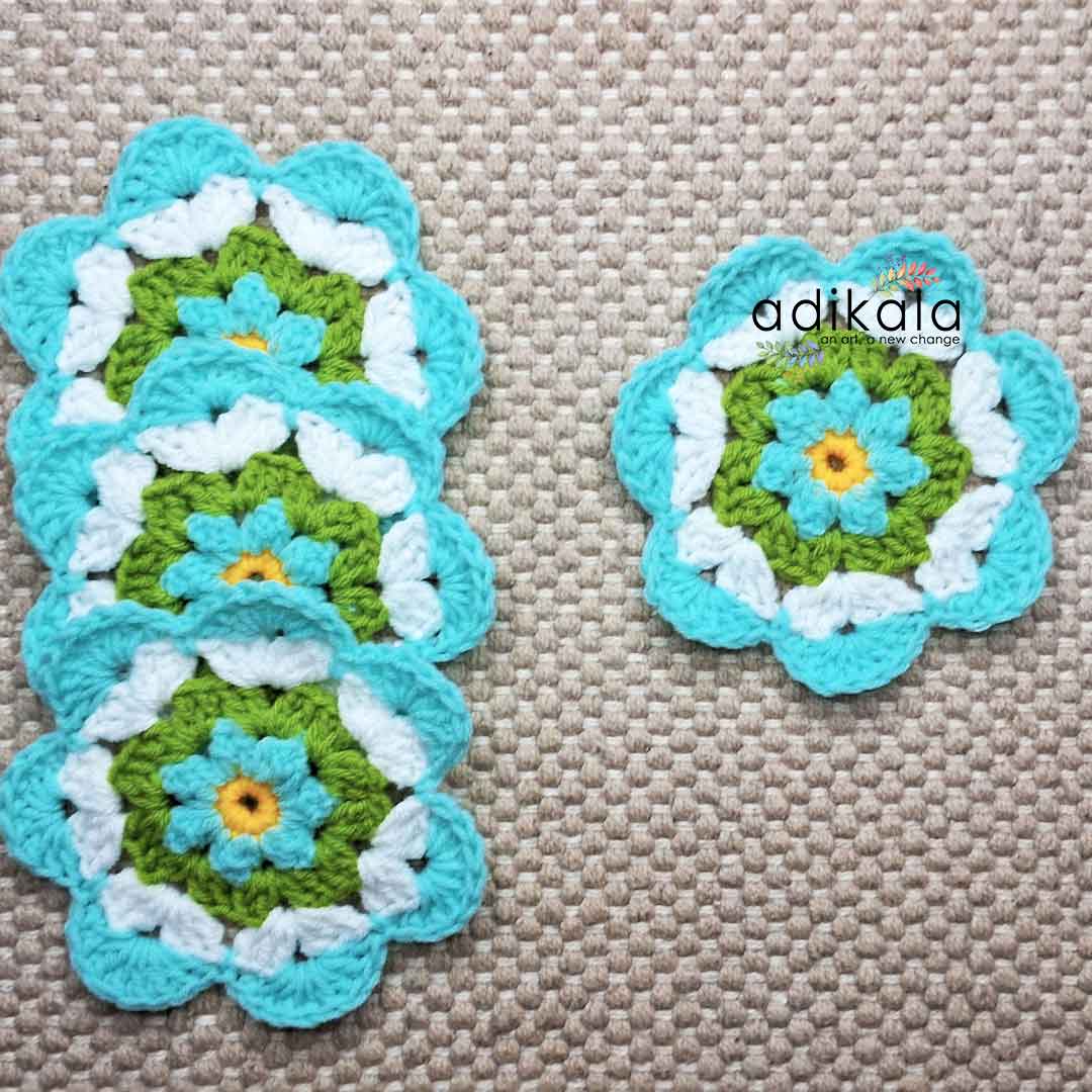 Floral Design Crochet Coasters set Of 4