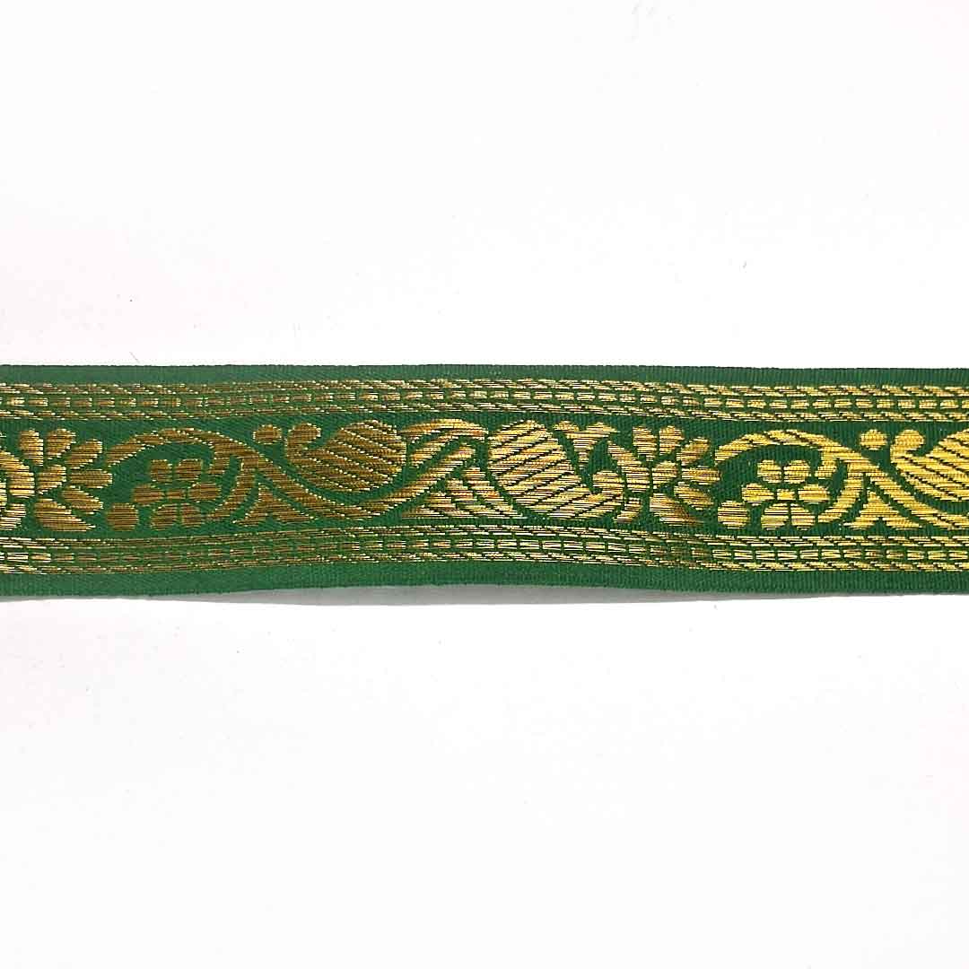 Golden Zari & Green Color Weaving Border (1.5 INCH)- ( 5 mtr )