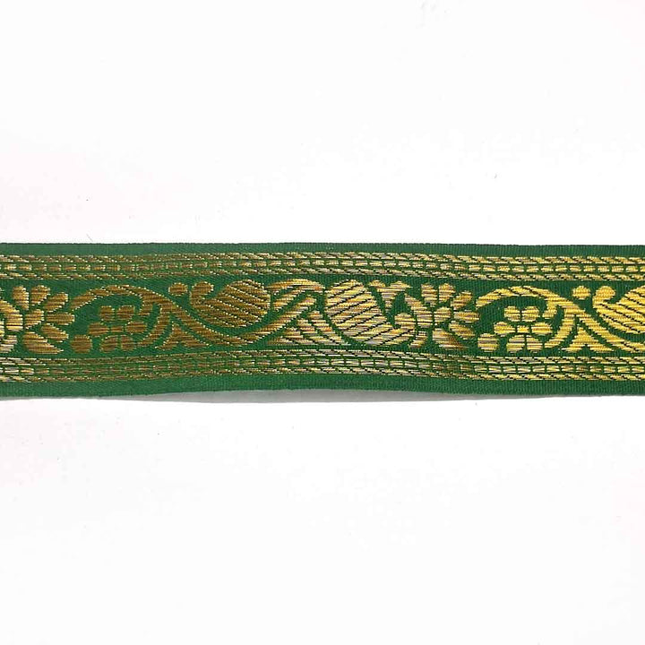 Golden Zari & Green Color Weaving Border (1.5 INCH)- ( 5 mtr )