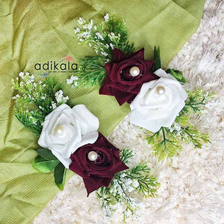 Wine & White Rose Flower Bunch Pack Of 2