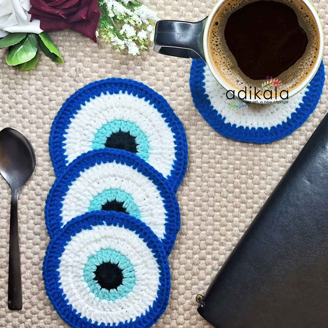 Evil Eye Crochet Coasters set Of 4