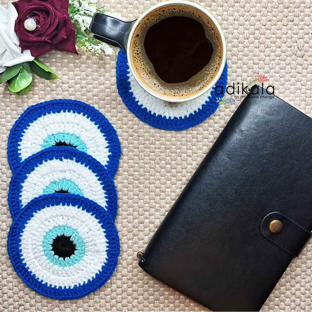 Evil Eye Crochet Coasters set Of 4