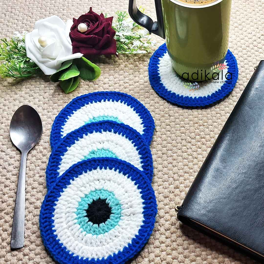 Evil Eye Crochet Coasters set Of 4