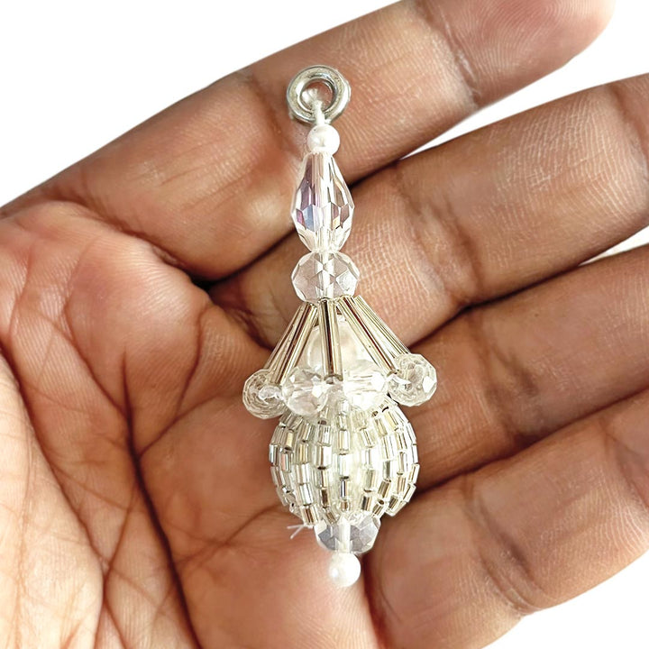 Jhumka Style Silver Cutdana Beads & Nalki Hanging Tassels Set Of 2