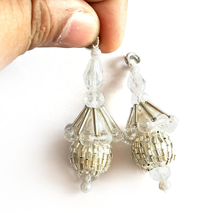 Jhumka Style Silver Cutdana Beads & Nalki Hanging Tassels Set Of 2