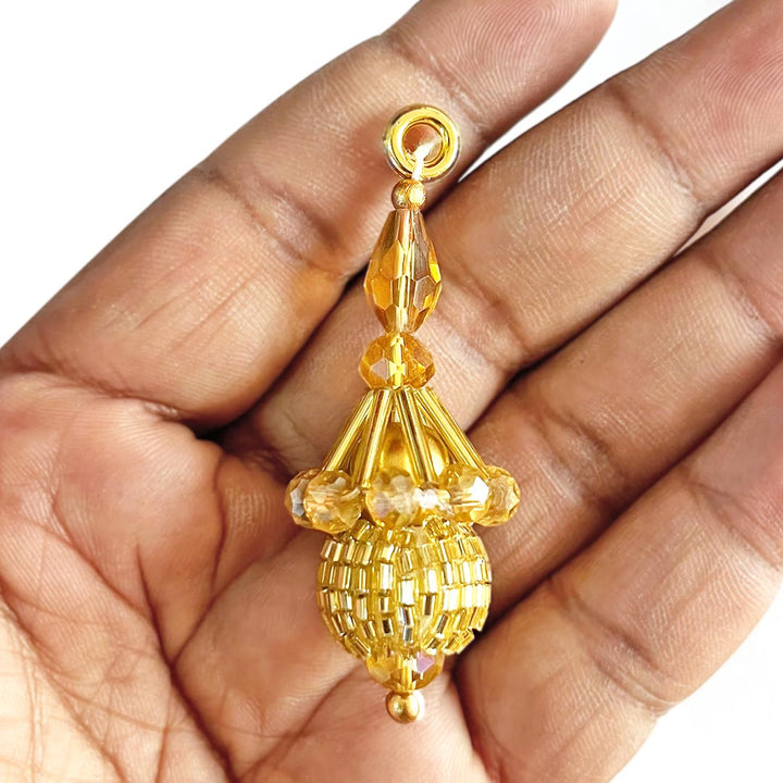 Jhumka Style Golden Cutdana Beads & Nalki Hanging Tassels Set Of 2