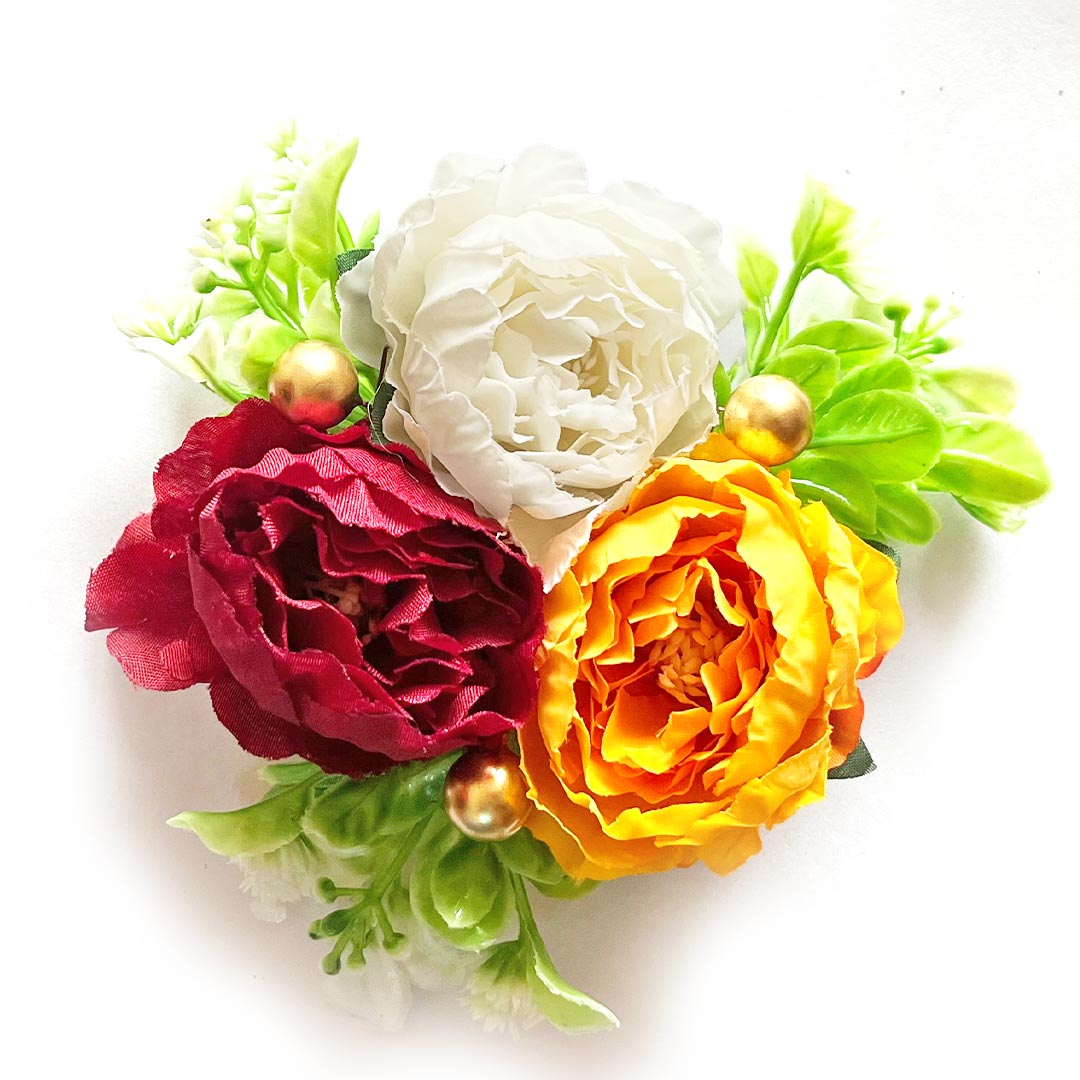 White, Maroon and Orange 3 Flower Bunch Pack Of 2 Wedding & Home Decoration