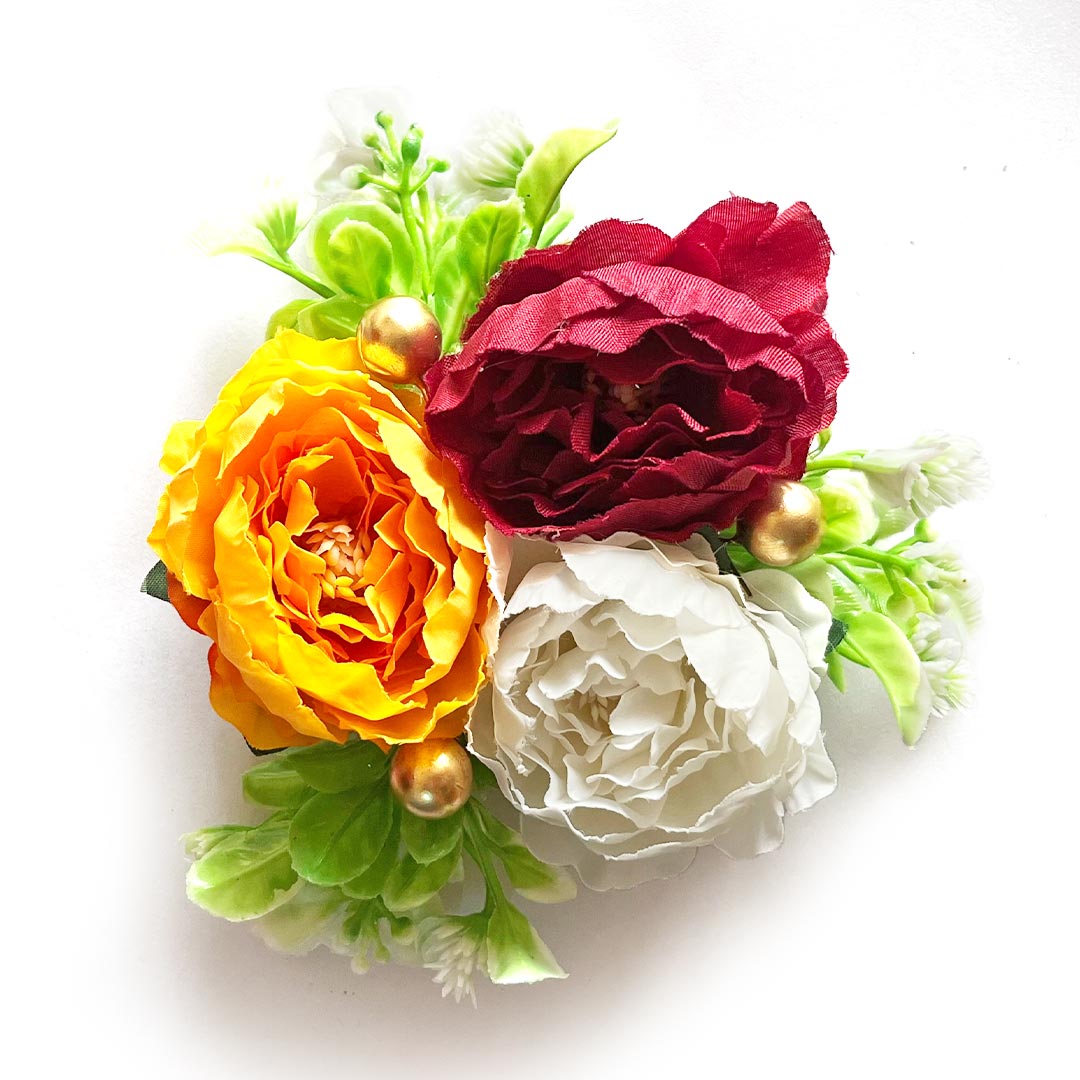 White, Maroon and Orange 3 Flower Bunch Pack Of 2 Wedding & Home Decoration