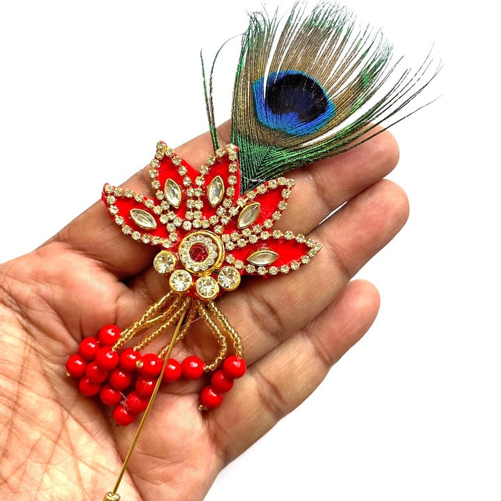 Peacock Feather & Patch Combination Man Boutonniere Pin Pack Of 2 for Party Wedding Decoration