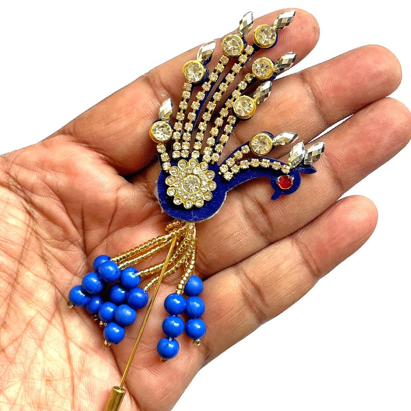 Blue Peacock Patch Combination Man Boutonniere Pin Pack Of 2 for Party Wedding Decoration