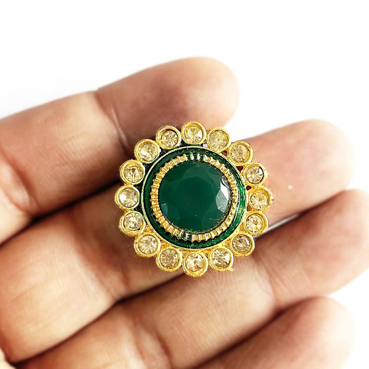 Green Color Round Shape Kundan Connector Pack Of 6