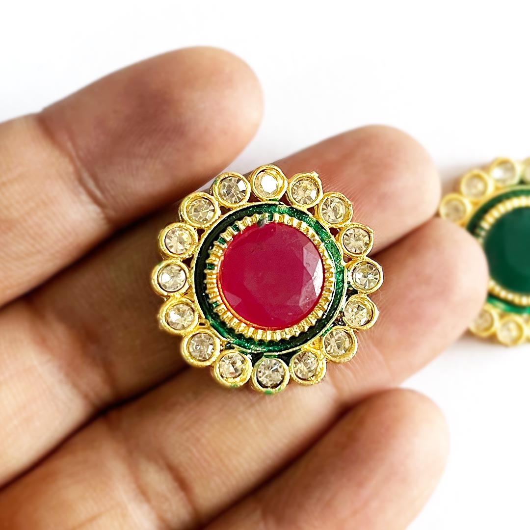 Wine Color Round Shape Kundan Connector Pack Of 6