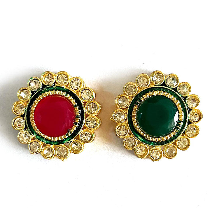 Green Color Round Shape Kundan Connector Pack Of 6