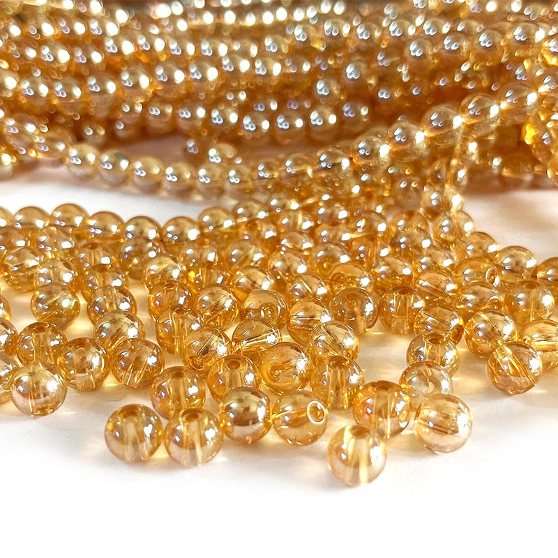 Golden Color Glass Beads For Jewelry & Bracelet Making 10 mm