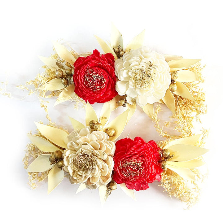 Red & White Sola Wood Flower Bunch Set of 2