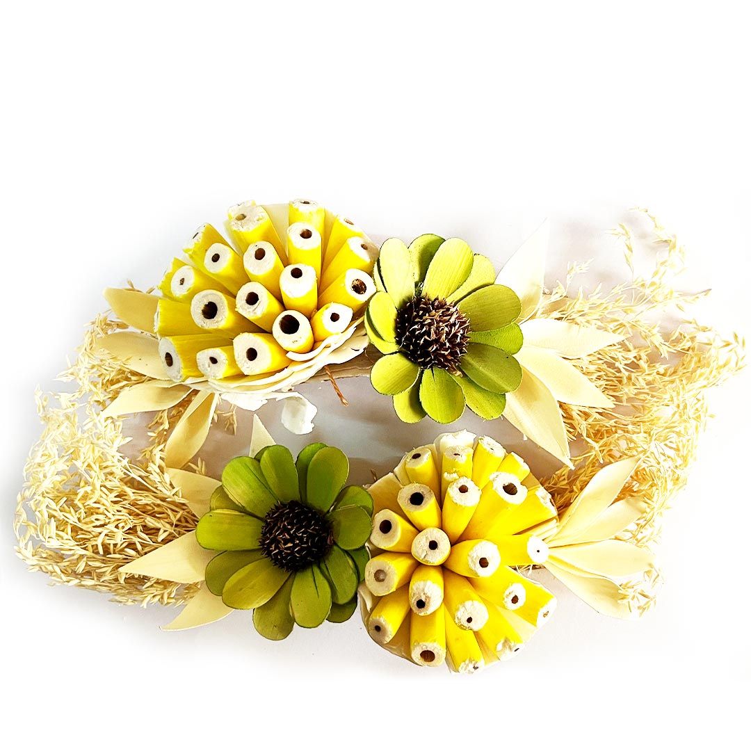 Green & Yellow Sola Wood Flower Bunch Set of 2