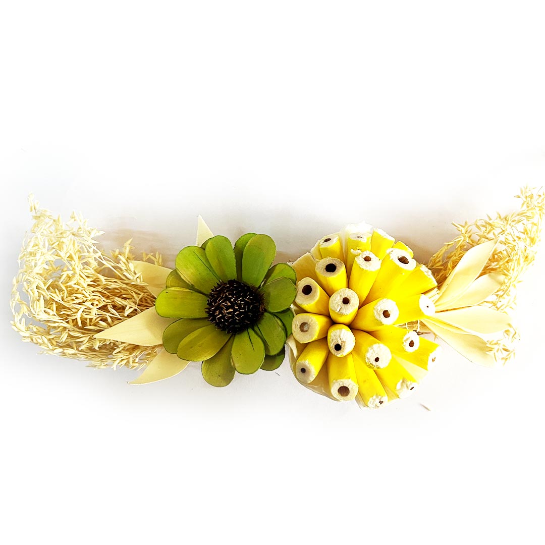 Green & Yellow Sola Wood Flower Bunch Set of 2