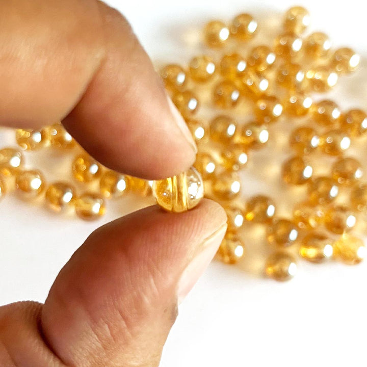 Golden Color Glass Beads For Jewelry & Bracelet Making 10 mm