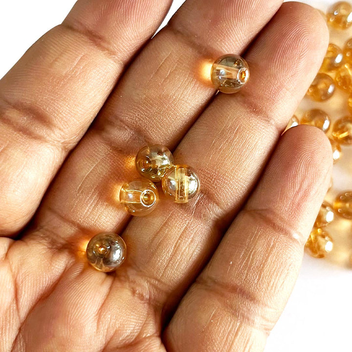 Golden Color Glass Beads For Jewelry & Bracelet Making 10 mm