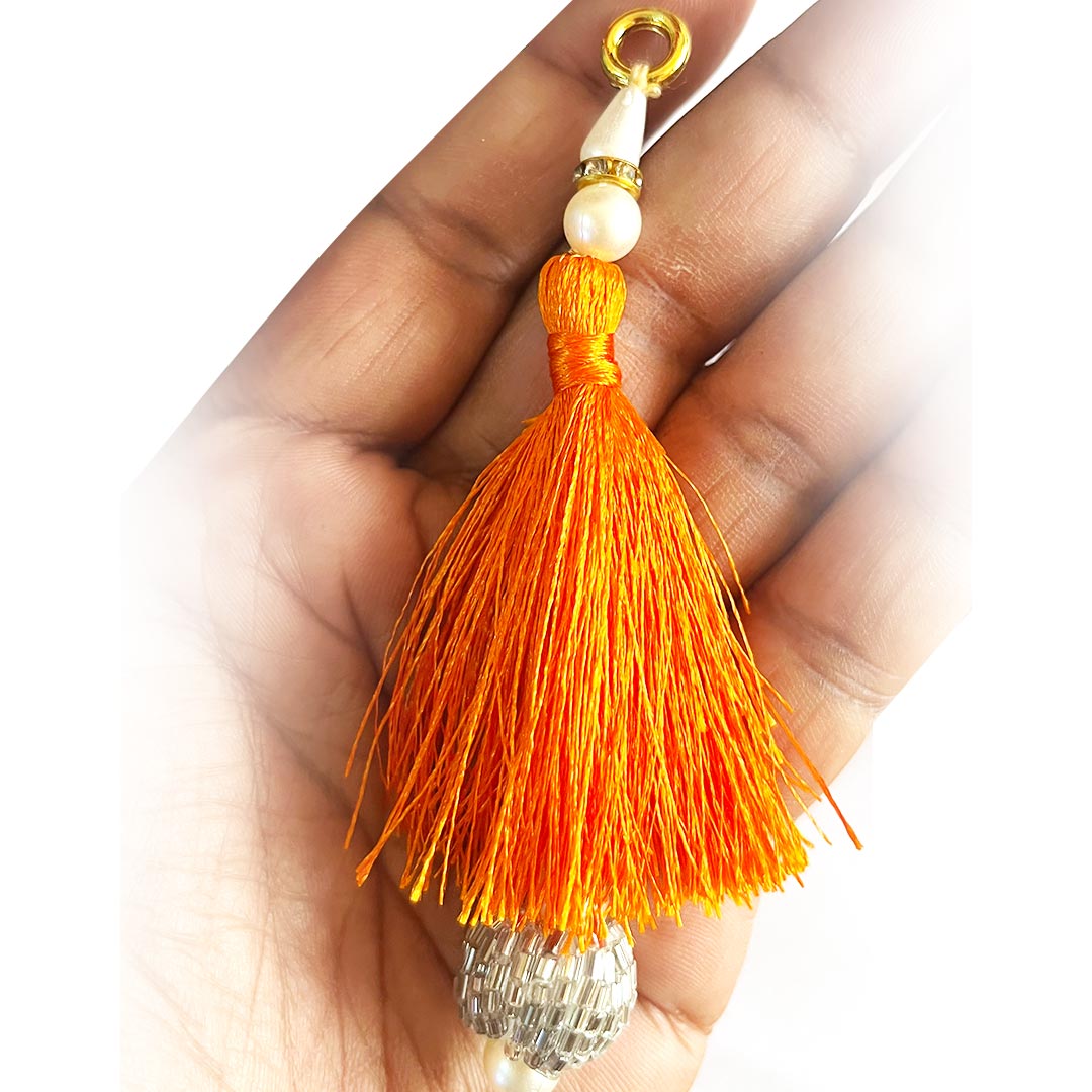 Silver Cutdana Beads Silk Hanging Tassels for Saree Pallu, Suitable for Ethenic Wear, DIY Art & Craft & Decoration Set of 10