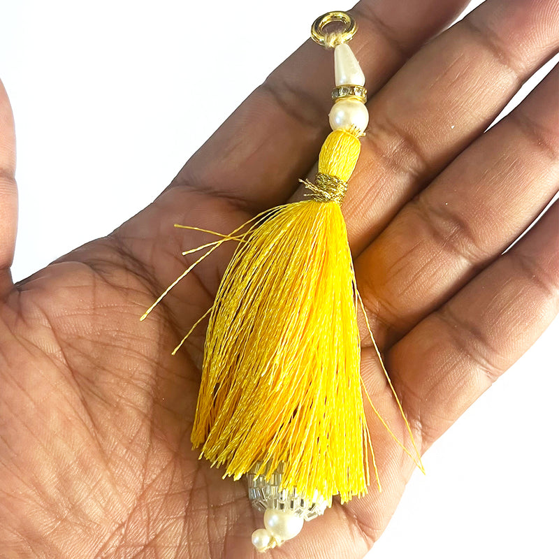 Silver Cutdana Beads Silk Hanging Tassels for Saree Pallu, Suitable for Ethenic Wear, DIY Art & Craft & Decoration Set of 10