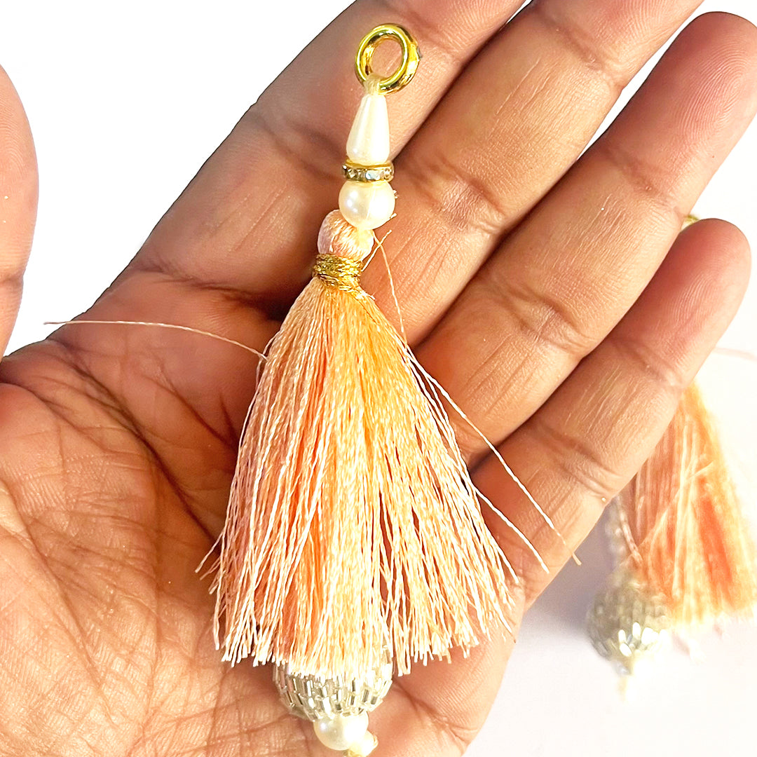 Silver Cutdana Beads Silk Hanging Tassels for Saree Pallu, Suitable for Ethenic Wear, DIY Art & Craft & Decoration Set of 10