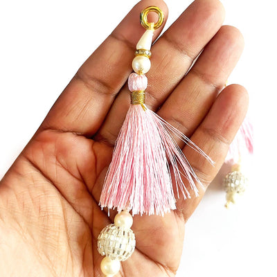 Silver Cutdana Beads Silk Hanging Tassels for Saree Pallu, Suitable for Ethenic Wear, DIY Art & Craft & Decoration Set of 10