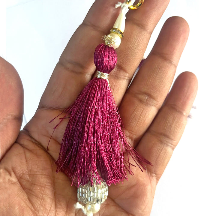 Silver Cutdana Beads Silk Hanging Tassels for Saree Pallu, Suitable for Ethenic Wear, DIY Art & Craft & Decoration Set of 10