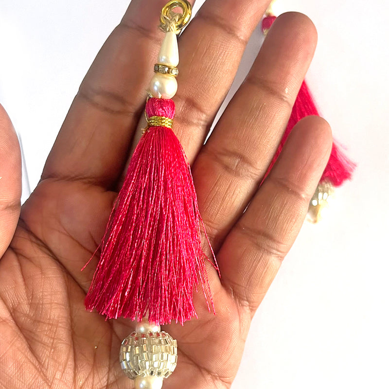 Silver Cutdana Beads Silk Hanging Tassels for Saree Pallu, Suitable for Ethenic Wear, DIY Art & Craft & Decoration Set of 10