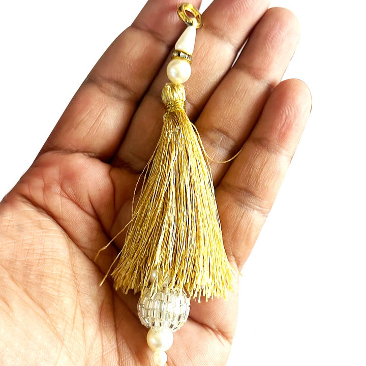 Silver Cutdana Beads Silk Hanging Tassels for Saree Pallu, Suitable for Ethenic Wear, DIY Art & Craft & Decoration Set of 10