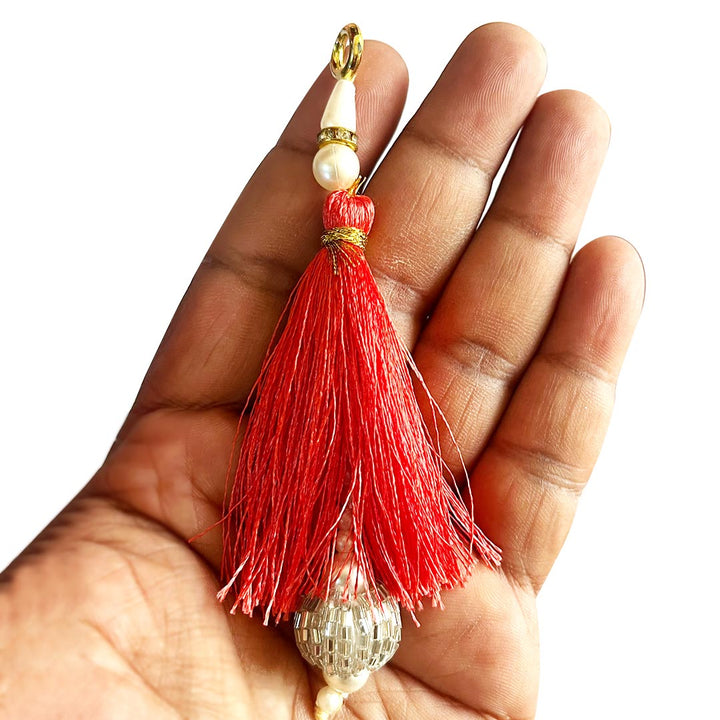 Silver Cutdana Beads Silk Hanging Tassels for Saree Pallu, Suitable for Ethenic Wear, DIY Art & Craft & Decoration Set of 10