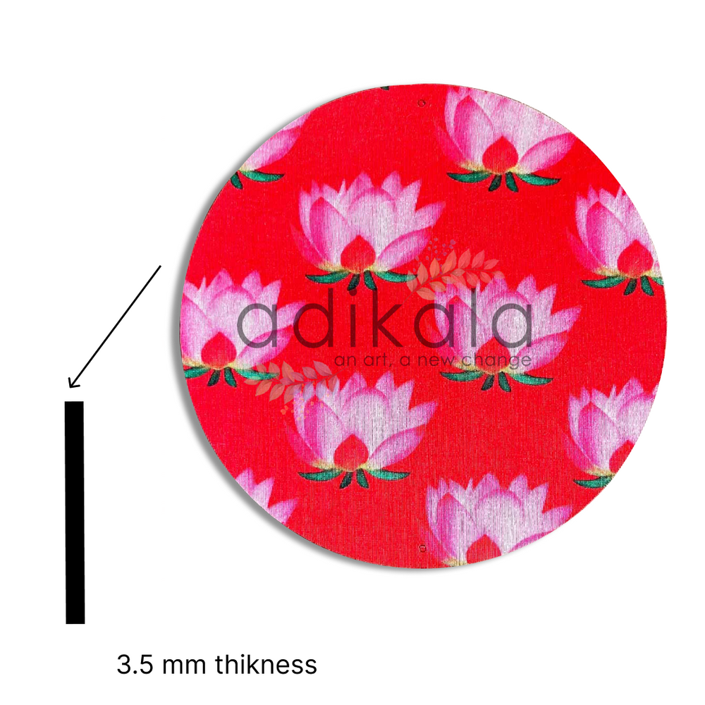 8 Inch Red Plates | Printed fabric plates | Pichwai Print fabric Lotus | Lotus Design | Printed fabric Design | all hanging Plates | Set of 6 | Set of 12 | Adikala Craft Store | Adikala