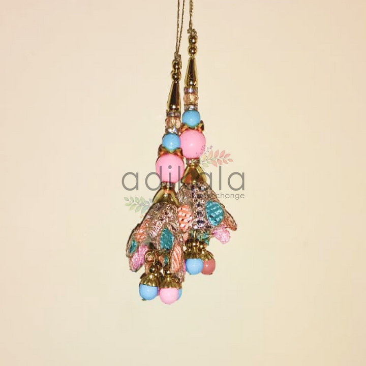 Pink & Blue Dori Work Cone Style Latkan Hanging Set Of 2