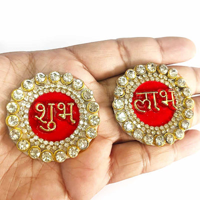 Red Color Booti | red Color Patches | Rhinestones Booti | Shubh Labh Patch | Shubh Labh Booti  | Red Color Shubh Labh | Temple Decoration | Mandir | Pooja | Craft | Art | Decoration | Homes | Decor | festval | Adikala Craft Store | Adikala 