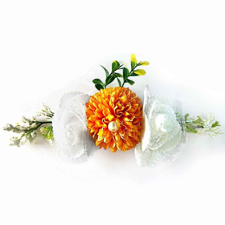 Cream Color Rose & Orange Dahlia Artificial Flower Bunch Set of 2