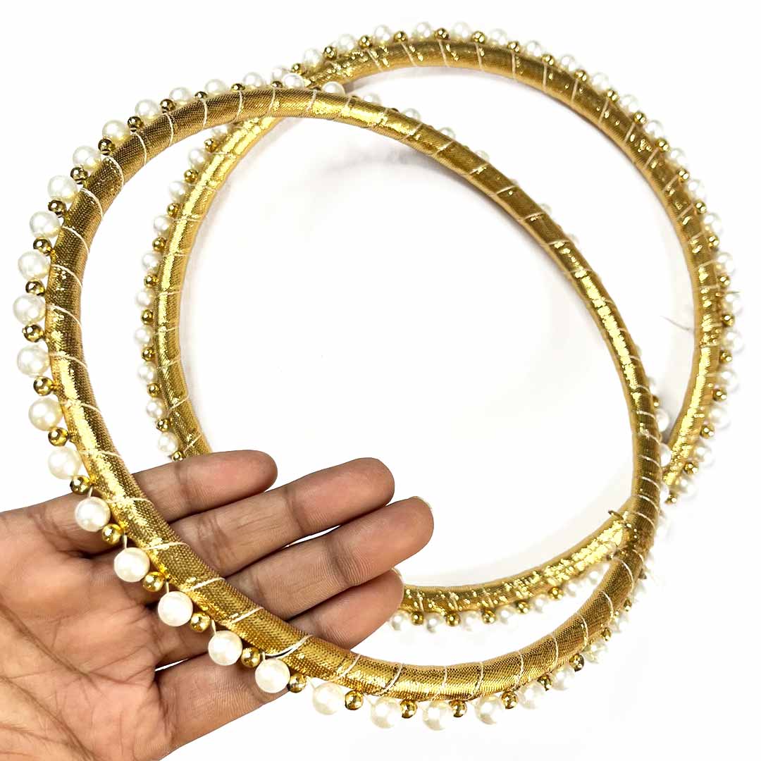 8 Inches Golden Color Gota & Pearl Beads Ring Set Of 6