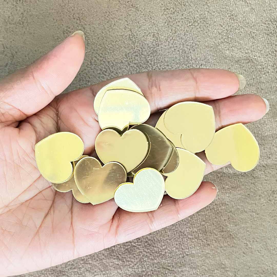 Heart Shape Acrylic Golden Mirror Pack Of 100 Pc