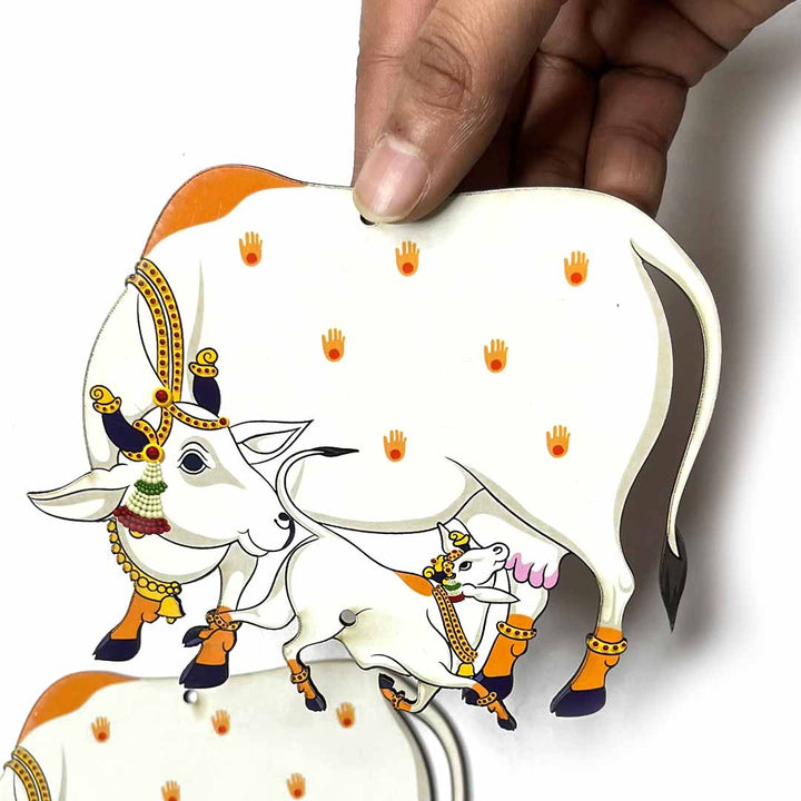 Pichwai Cow with Calf Mdf 5 IN MDF Cutout for Diwali | Dussehra | Rangoli | Pooja | Festival Gift