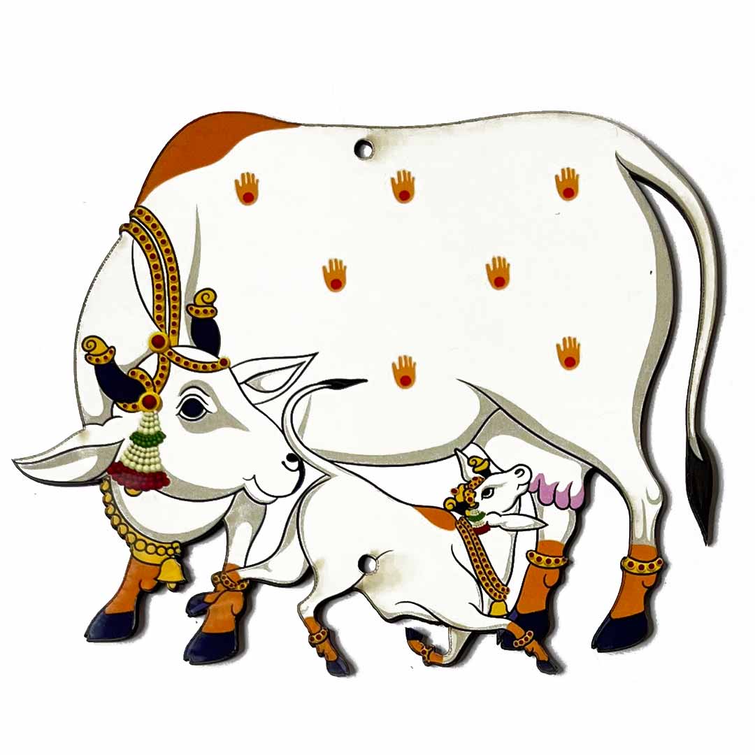 Pichwai Cow with Calf Mdf 5 IN MDF Cutout for Diwali | Dussehra | Rangoli | Pooja | Festival Gift