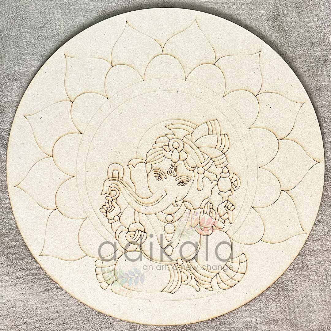 Mandala Ganpati Ji Engraved Design Wall Plate Base For Lippon Art